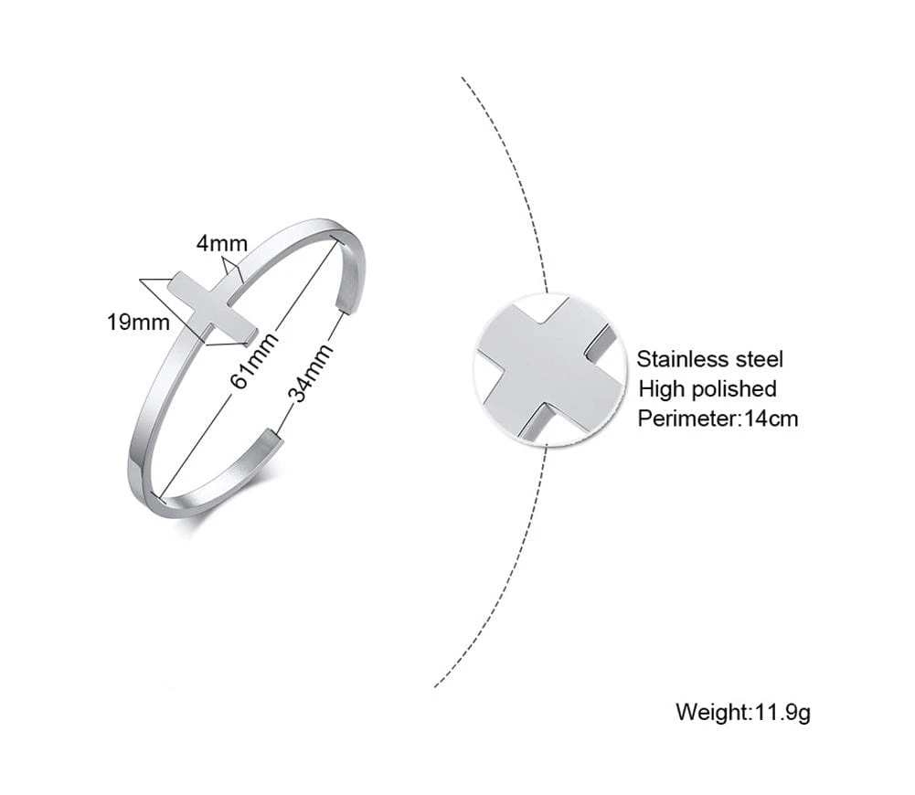 Mens Minimalist Stainless Steel Cuff Bracelet With Cross 9 Mens Minimalist Stainless Steel Cuff Bracelet With Cross - Image 7