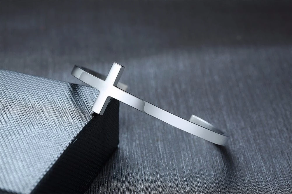 Mens Minimalist Stainless Steel Cuff Bracelet With Cross 11 Mens Minimalist Stainless Steel Cuff Bracelet With Cross - Image 9
