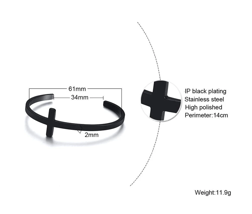 Mens Minimalist Stainless Steel Cuff Bracelet With Cross 6 Mens Minimalist Stainless Steel Cuff Bracelet With Cross - Image 4