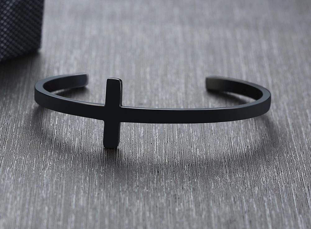 Mens Minimalist Stainless Steel Cuff Bracelet With Cross 8 Mens Minimalist Stainless Steel Cuff Bracelet With Cross - Image 6