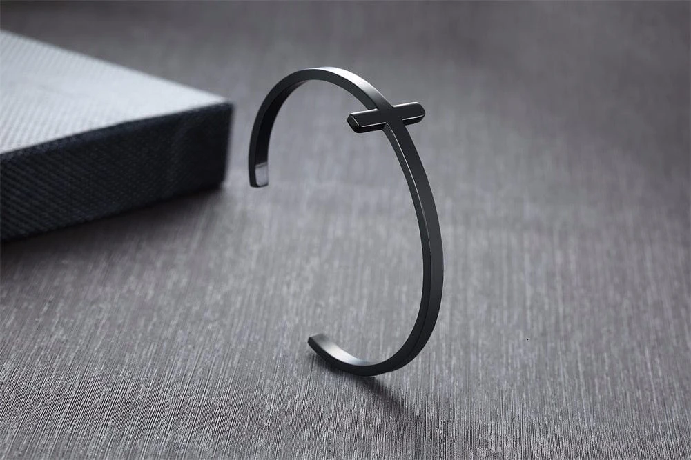 Mens Minimalist Stainless Steel Cuff Bracelet With Cross 7 Mens Minimalist Stainless Steel Cuff Bracelet With Cross - Image 5