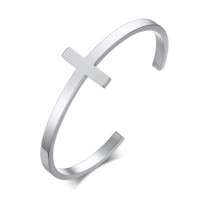 Mens Minimalist Stainless Steel Cuff Bracelet With Cross 15 Mens Minimalist Stainless Steel Cuff Bracelet With Cross - Image 13