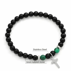 Natural Stone Bead Bracelet With Cross Charm 25 Natural Stone Bead Bracelet With Cross Charm -Lord's Guidance NaturalStoneBraceletBlackandGreen