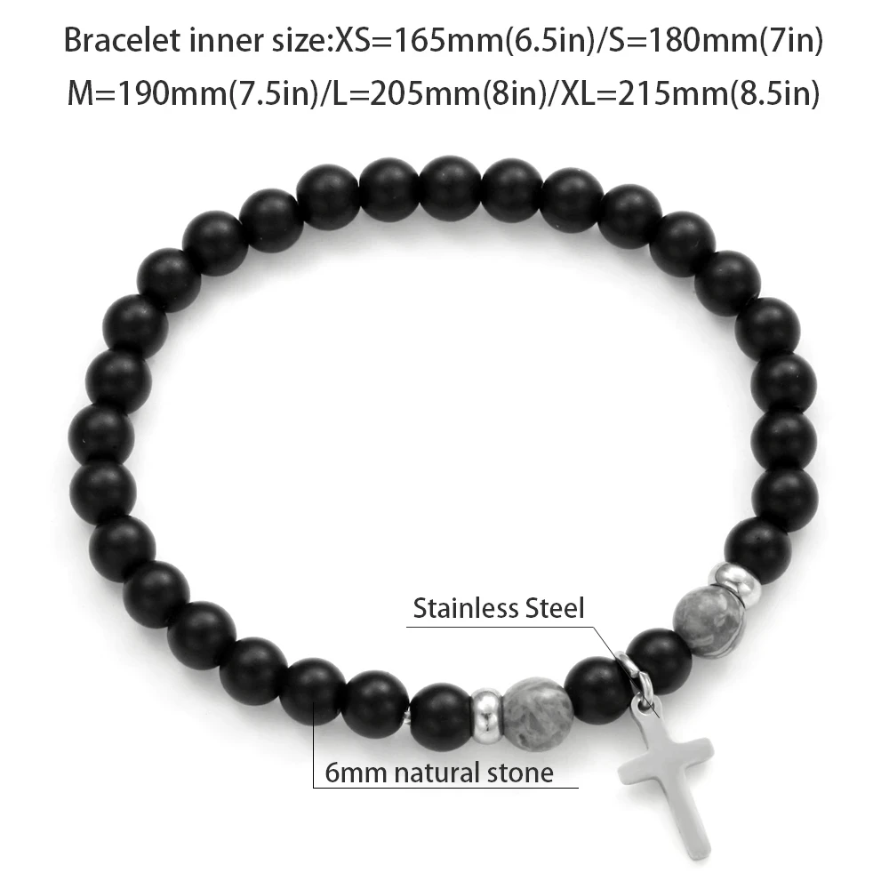 Natural Stone Bead Bracelet With Cross Charm 4 Natural Stone Bead Bracelet With Cross Charm - Image 2