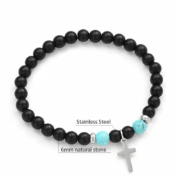 Natural Stone Bead Bracelet With Cross Charm 26 Natural Stone Bead Bracelet With Cross Charm -Lord's Guidance NaturalStoneBraceletBlackandLightBlue