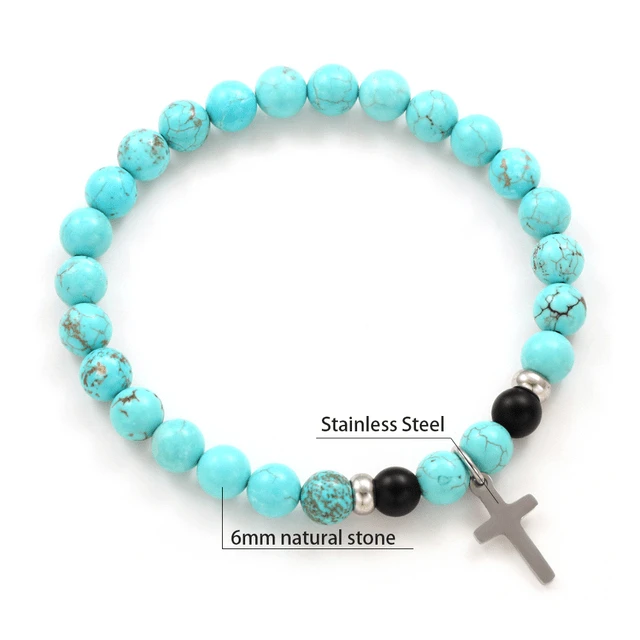 Natural Stone Bead Bracelet With Cross Charm 19 Natural Stone Bead Bracelet With Cross Charm - Image 17