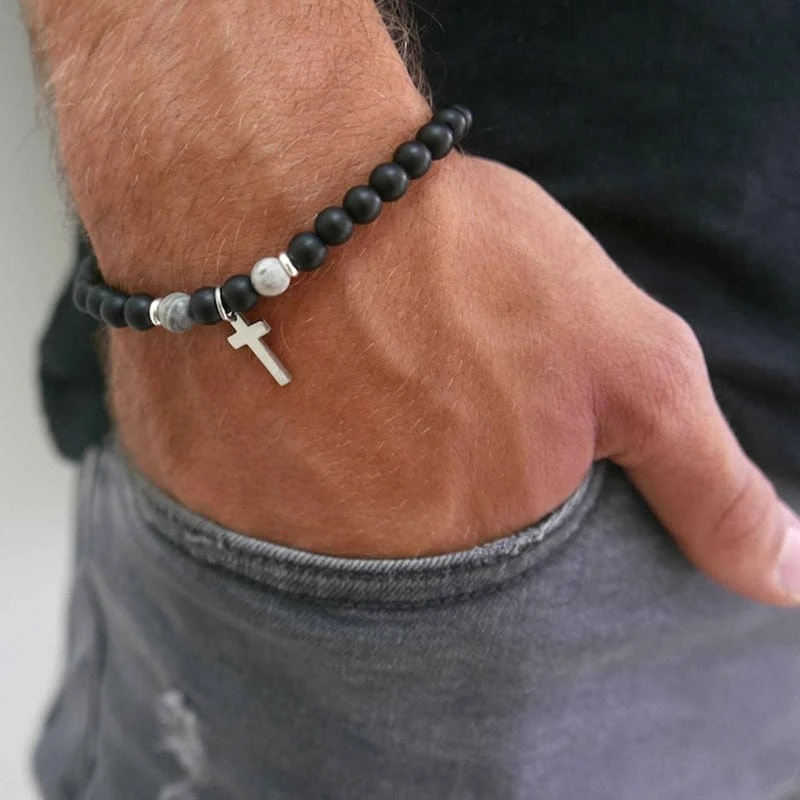 Natural Stone Bead Bracelet With Cross Charm 17 Natural Stone Bead Bracelet With Cross Charm - Image 15