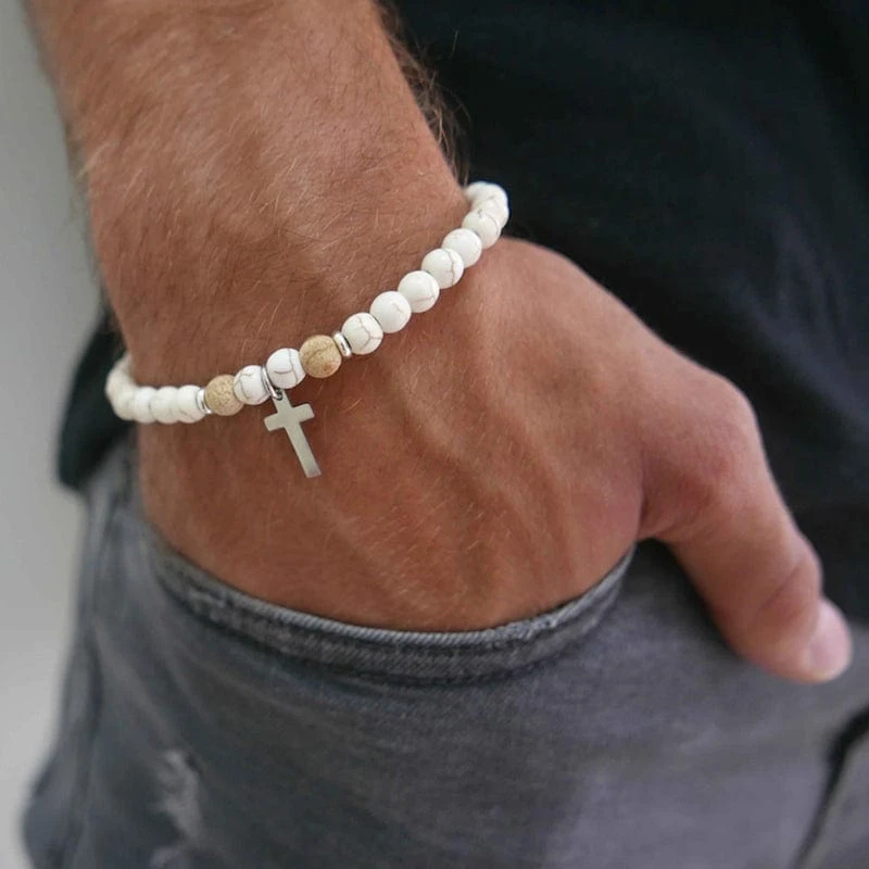 Natural Stone Bead Bracelet With Cross Charm 16 Natural Stone Bead Bracelet With Cross Charm - Image 14