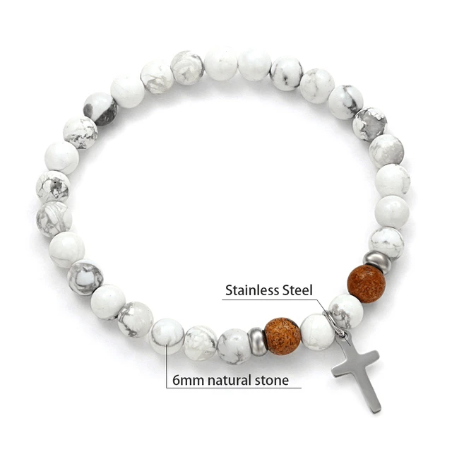 Natural Stone Bead Bracelet With Cross Charm 12 Natural Stone Bead Bracelet With Cross Charm - Image 10