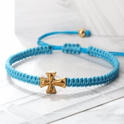 Christian Braided Rope Bracelet With Cross Charm -Lord's Guidance RopeBraceletBlueinSitu