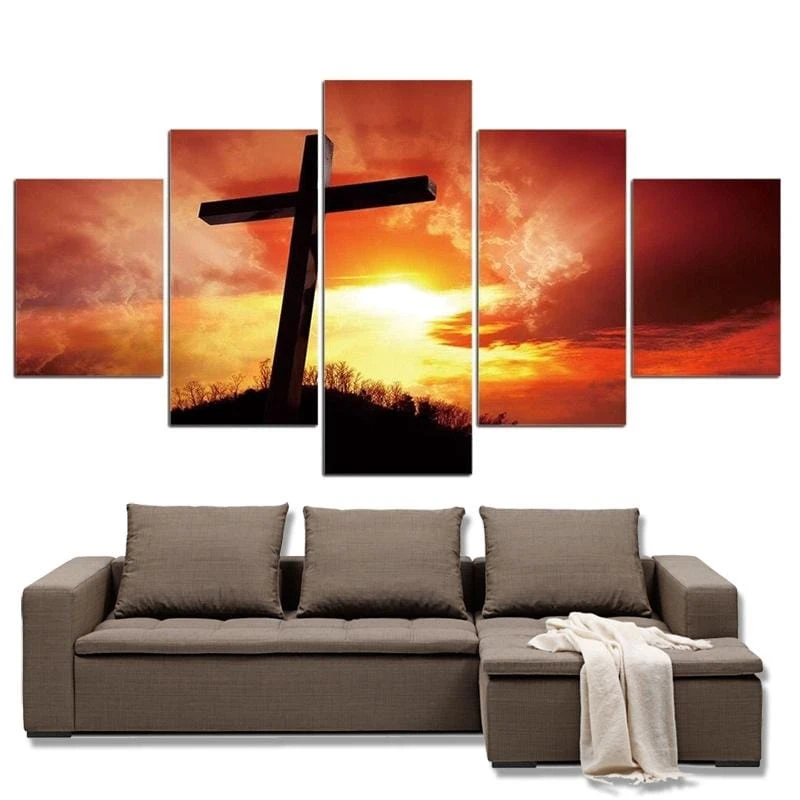Christian Canvas Art Sunset Cross 4 Christian Canvas Art Sunset Cross - Image 2