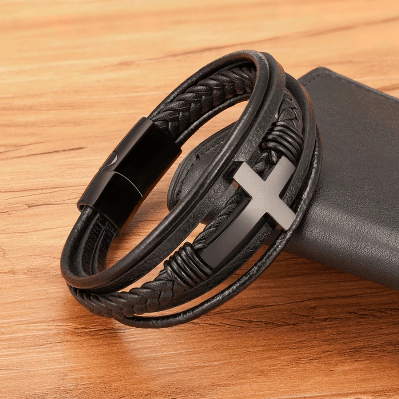 Men's Cross Bracelet Cross And Leather 7 Men's Cross Bracelet Cross And Leather - Image 5