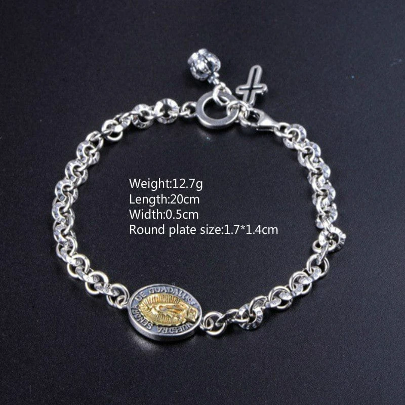 Sterling Silver Virgin Mary Chain Bracelet With Cross Charm 8 Sterling Silver Virgin Mary Chain Bracelet With Cross Charm - Image 6