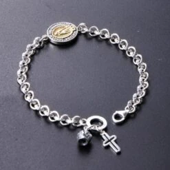 Sterling Silver Virgin Mary Chain Bracelet With Cross Charm 10 Sterling Silver Virgin Mary Chain Bracelet With Cross Charm -Lord's Guidance SterlingSilverBracelet3