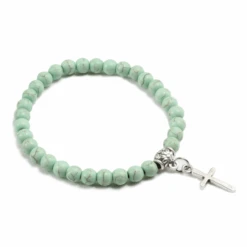 Stone Bead Religious Bracelet With Cross Charm 24 Stone Bead Religious Bracelet With Cross Charm -Lord's Guidance StoneBeadBraceletAppleGreen
