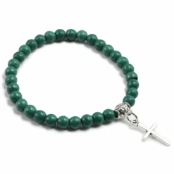 Stone Bead Religious Bracelet With Cross Charm 38 Stone Bead Religious Bracelet With Cross Charm -Lord's Guidance StoneBeadBraceletDarkGreen 7cee8675 d894 4c1c b18c 0af22d703f25
