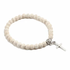 Stone Bead Religious Bracelet With Cross Charm 26 Stone Bead Religious Bracelet With Cross Charm -Lord's Guidance StoneBeadBraceletStone