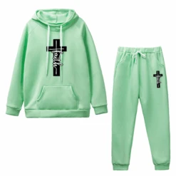 Christian Faith Cross Graphic Tracksuit Set 25 Christian Faith Cross Graphic Tracksuit Set -Lord's Guidance TracksuitStyle3Green