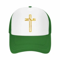 Jesus Cross Adjustable Baseball Cap 37 Jesus Cross Adjustable Baseball Cap -Lord's Guidance TruckerCapGreen