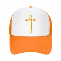 Jesus Cross Adjustable Baseball Cap 39 Jesus Cross Adjustable Baseball Cap -Lord's Guidance TruckerCapOrange