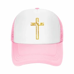 Jesus Cross Adjustable Baseball Cap 41 Jesus Cross Adjustable Baseball Cap -Lord's Guidance TruckerCapPink