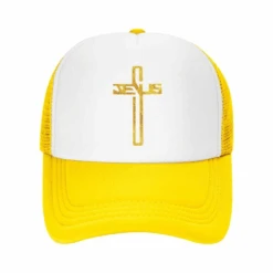 Jesus Cross Adjustable Baseball Cap 40 Jesus Cross Adjustable Baseball Cap -Lord's Guidance TruckerCapYellow