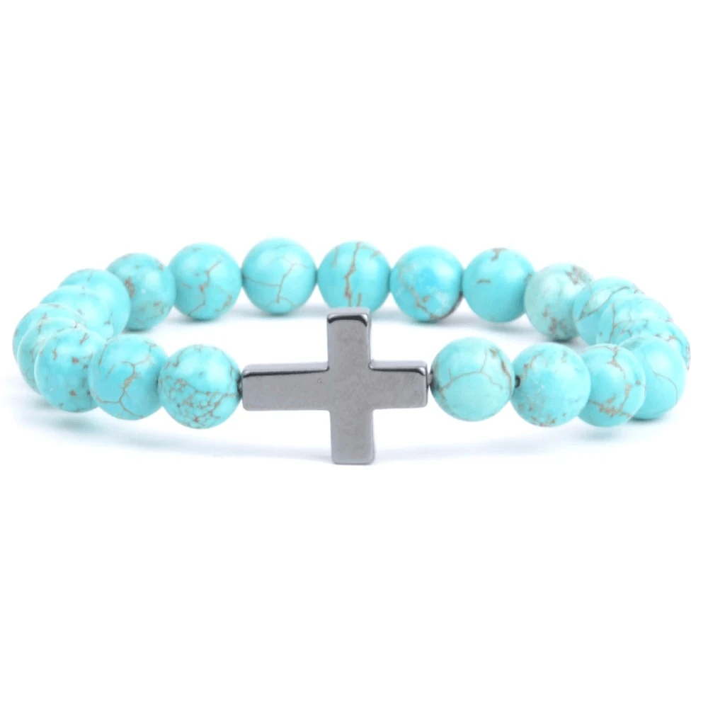 Cross Bead Bracelet Turquoise Stone 3 Cross Bead Bracelet Turquoise Stone