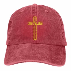 Jesus Cross Adjustable Baseball Cap 26 Jesus Cross Adjustable Baseball Cap -Lord's Guidance VintageCapRed