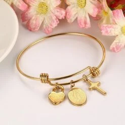 Women's Cross Bracelet Charm -Lord's Guidance bangle with cross charm and heart lord s guidance