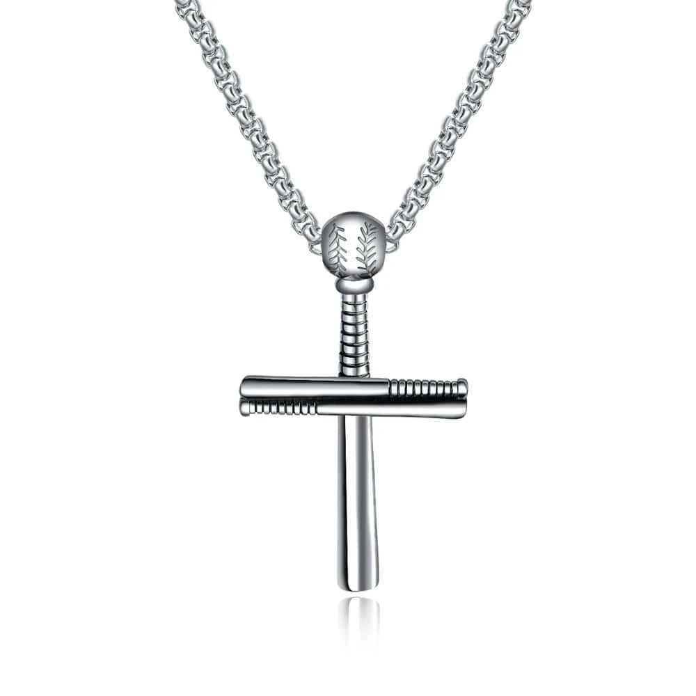 Men's Christian Necklace Baseball Bat (Silver) 3 Men's Christian Necklace Baseball Bat (Silver)