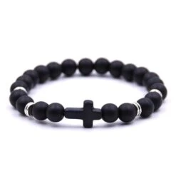 Cross Bead Bracelet Sideways Black Matte