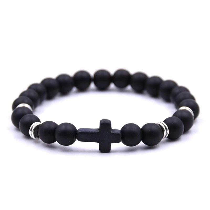 Cross Bead Bracelet Sideways Black Matte 3 Cross Bead Bracelet Sideways Black Matte