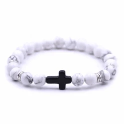 Cross Bead Bracelet Marble White