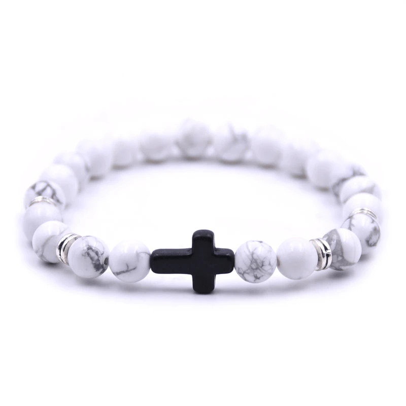 Cross Bead Bracelet Marble White 3 Cross Bead Bracelet Marble White