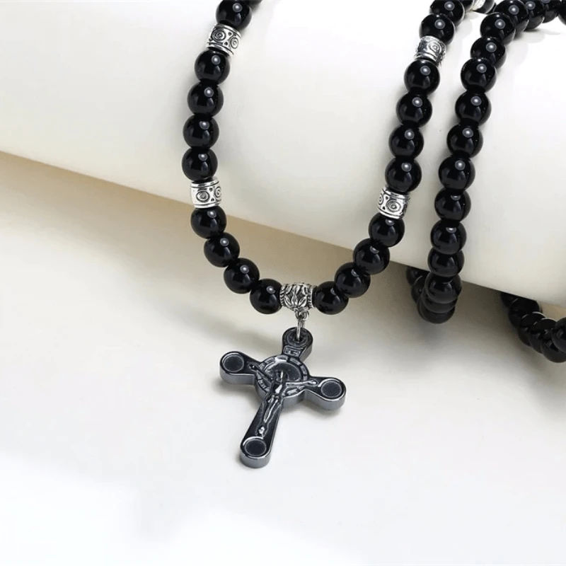 Men's Christian Necklace Beaded Crucifix 5 Men's Christian Necklace Beaded Crucifix - Image 3