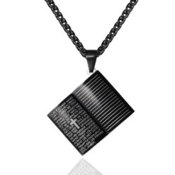 Men's Christian Necklace Bible Pendant 13 Men's Christian Necklace Bible Pendant -Lord's Guidance bible necklace with lords prayer black