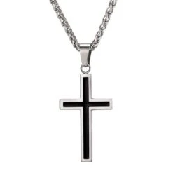 Men's Christian Necklace Black And Silver