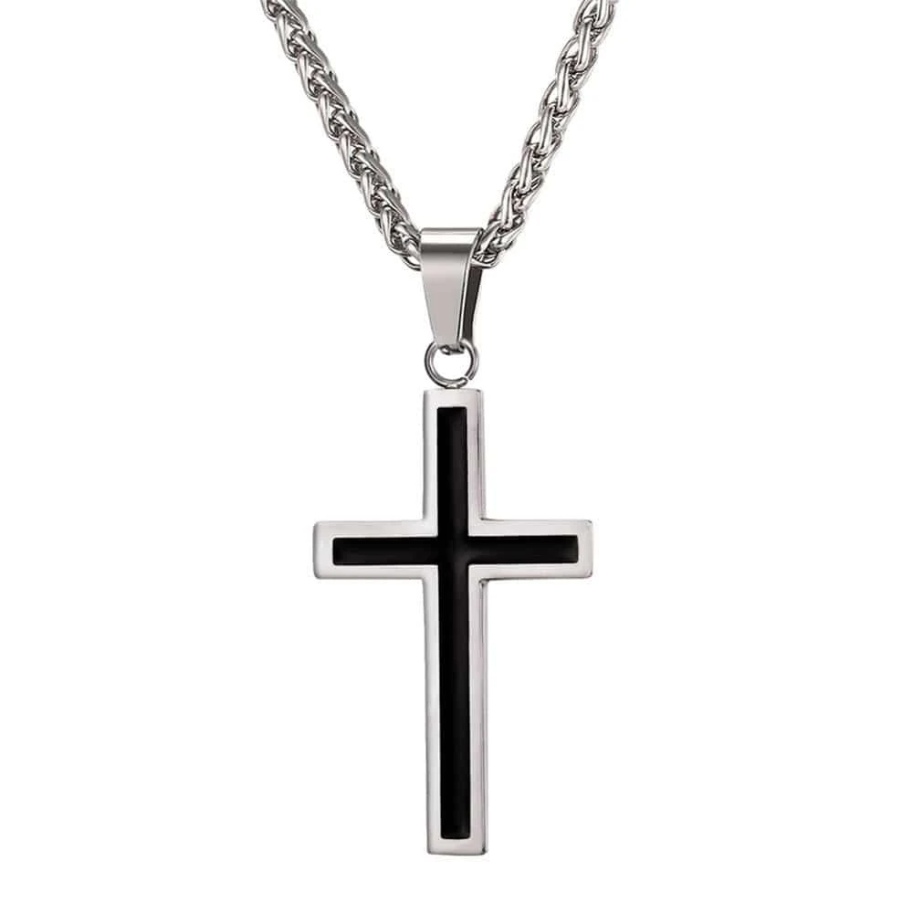 Men's Christian Necklace Black And Silver 3 Men's Christian Necklace Black And Silver