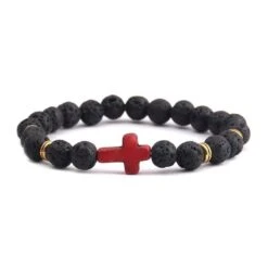 Cross Bead Bracelet Red Cross 10 Cross Bead Bracelet Red Cross -Lord's Guidance black bracelet with cross lava gold lords guidance