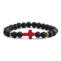 Cross Bead Bracelet Red Cross 11 Cross Bead Bracelet Red Cross -Lord's Guidance black bracelet with cross matte gold lords guidance