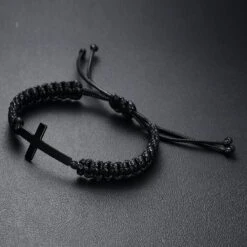Men's Cross Bracelet Black Rope -Lord's Guidance black bracelet with rope cross lord s guidance