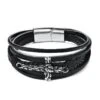 Men's Cross Bracelet Black Cross Flower 1 Men's Cross Bracelet Black Cross Flower -Lord's Guidance black leather cross flower bracelet lord s guidance