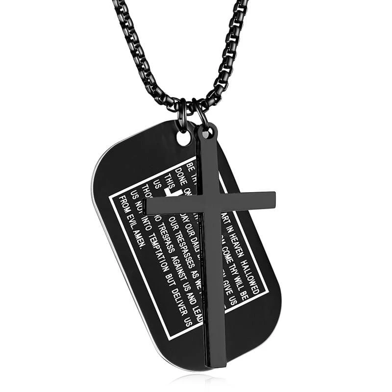 Men's Christian Necklace Lord's Prayer Dog Tag 3 Men's Christian Necklace Lord's Prayer Dog Tag