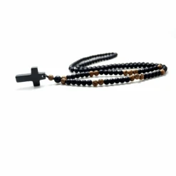 Men's Christian Necklace Rosary Bead 7 Men's Christian Necklace Rosary Bead -Lord's Guidance black mens bead cross necklace lord s guidance