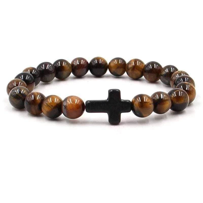 Cross Bead Bracelet Tiger's Eye (Black) 3 Cross Bead Bracelet Tiger's Eye (Black)
