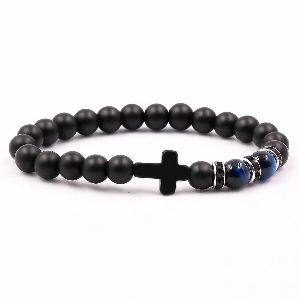 Cross Bead Bracelet Matte Black Stone 4 Cross Bead Bracelet Matte Black Stone - Image 2