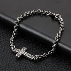 Men's Cross Bracelet Spotted 6 Men's Cross Bracelet Spotted -Lord's Guidance bracelet with cross sideways