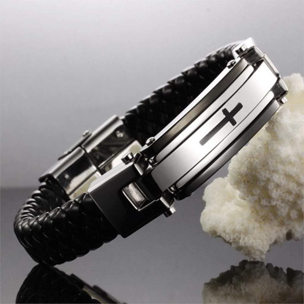 Men's Cross Bracelet Braided Leather Strap 5 Men's Cross Bracelet Braided Leather Strap - Image 3