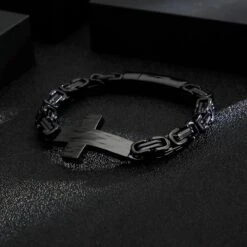 Men's Cross Bracelet Byzantine Chain 23 Men's Cross Bracelet Byzantine Chain -Lord's Guidance byzantine cross bracelet black gun