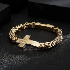 Men's Cross Bracelet Byzantine Chain 22 Men's Cross Bracelet Byzantine Chain -Lord's Guidance byzantine cross bracelet golden